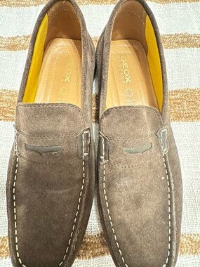 Geox Brown Suede Slip-On Loafers with Contrast Stitching
